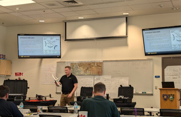 During the SOLID UAVS 2-Day Part 107 Test Prep Course we prepare participants to successfully pass their Part 107 Test. In this image the instructor is helping participants master Airplane Flight Control Systems. As a Certificated Remote Pilot you are not limited to just flying quadcopters, which is why it is so important to fully understand the aerodynamics associated with various aircraft airframes, such as fixed wing, VTOL, rotorcraft, etc. Public Safety and Commercial Operators are held to a higher standard than Recreational Flyers. Our goal is not to just make you a really good test-taker, but our primary goal is to make you a knowledgeable and well-rounded Remote Pilot that can safely operate in the National Airspace System.