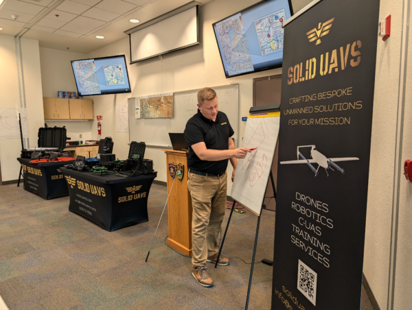 During the SOLID UAVS 2-Day Part 107 Test Prep Course we prepare participants to successfully pass their Part 107 Test. In this image the instructor is helping participants master Airport Traffic Patterns, which involves learning the names of the various legs within the pattern. Public Safety and Commercial Operators are held to a higher standard than Recreational Flyers. Our goal is not to just make you a really good test-taker, but our primary goal is to make you a knowledgeable and well-rounded Remote Pilot that can safely operate in the National Airspace System.